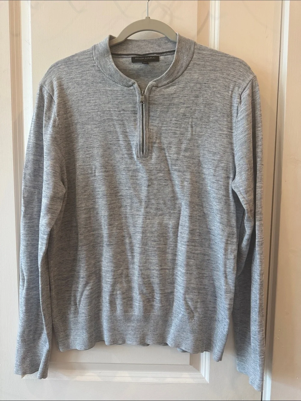 Banana Republic Men's Light Heather Blue Half-Zip Cotton Pullover
